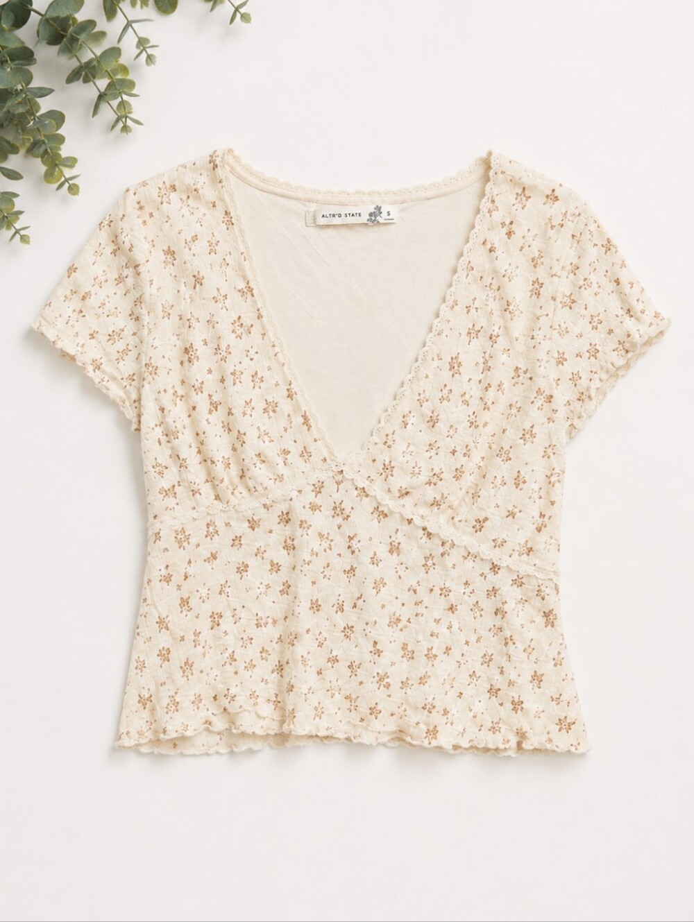 Floral Cream Knit Wrap Crop Top